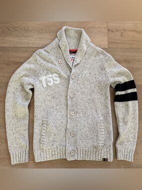 VTG Triple Five Soul 555 Shawl Collar Knit Cardigan Sweater Men’s Small Varsity